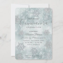 Invitation Hivernal merland bleu poussiéreux bokeh Quinceañer