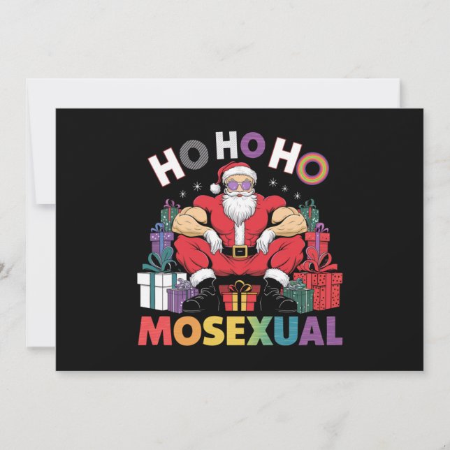 Invitation Ho Ho Ho Mosexuel Gay Santa LGBT Fierté Gay Noël (Devant)