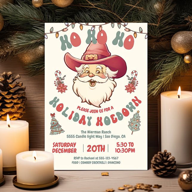 Invitation Ho Ho Hoedown Cowboy Père Noël Fête de Noël (Créateur téléchargé)