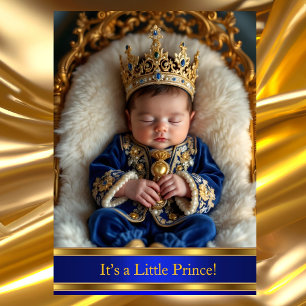 Invitation Hochet de baptême bleu royal or Prince