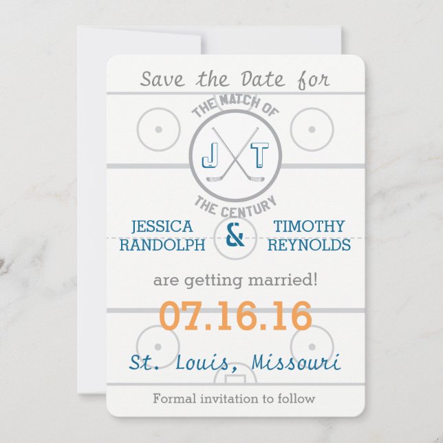 Invitation Hockey Amour Sauvegarder la Date (Devant)