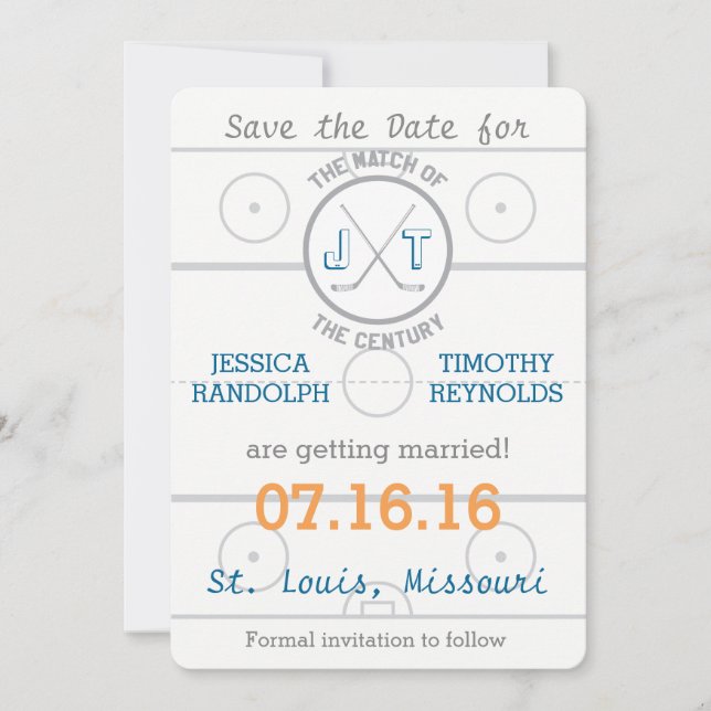 Invitation Hockey Amour Sauvegarder la Date (Devant)