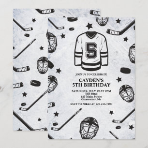 Invitation Hockey noir et blanc 5e anniversaire