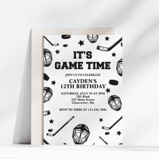 Invitation Hockey noir et blanc anniversaire