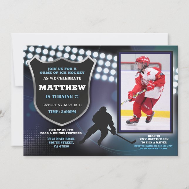 Invitation Hockey sur glace Anniversaire de la fête Sports Ph (Devant)