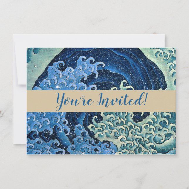 Invitation Hokusai Vague féminine Océan Vintage (Devant)