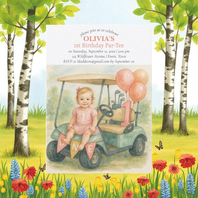 Invitation Hole in One Golf Girl 1st Birthday Par-Tee (Créateur téléchargé)