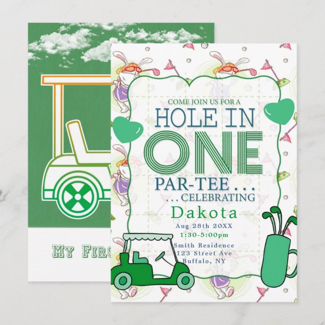 Invitation Hole In One Par-Tee Anniversaire Célébration 6 (Devant / Derrière)