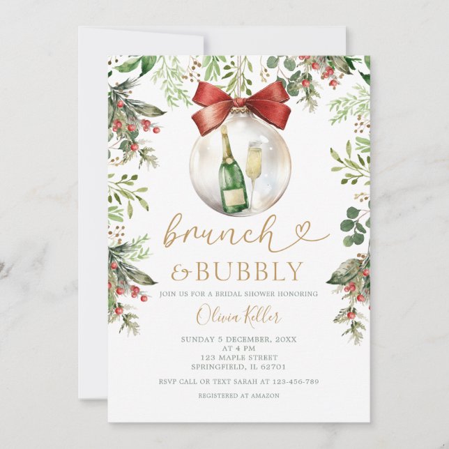 Invitation Holiday Brunch & Bubbly Christmas Bridal Shower  (Devant)