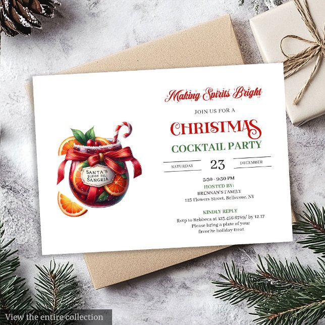 Invitation Holiday Cocktails Festive Drinks Christmas Party (Elegant Holiday Cocktails Party Printable Invitation

)