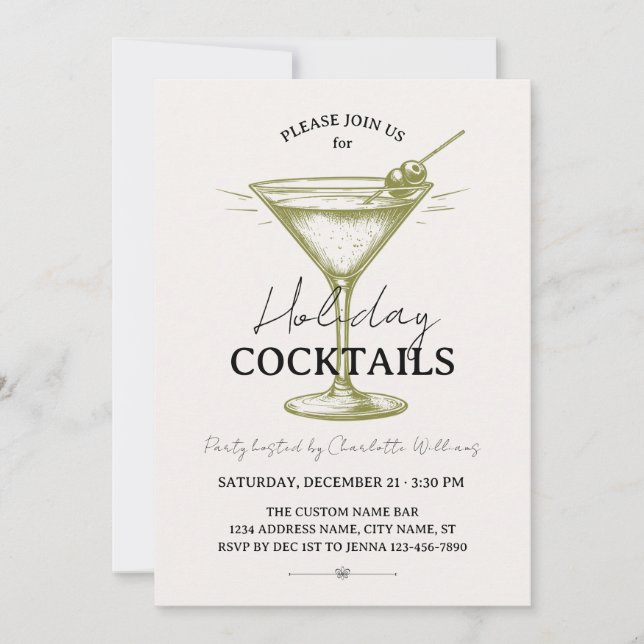 Invitation Holiday Cocktails Green Cream Drinks Christmas (Devant)