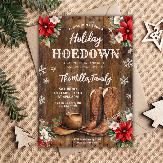 Invitation Holiday Hoedown, Western Christmas Party, Cowboy (Créateur téléchargé)