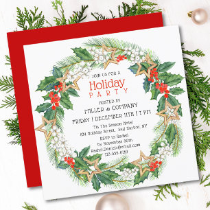 Invitation Holiday Holly Wreath Corporate Christmas Party