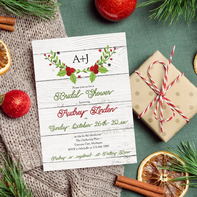 Invitation Holiday Joy Poinsettia Fête des mariées en bois In (Créateur téléchargé)