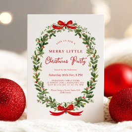 Invitation Holiday Party Festive Christmas Wreath Ribbon