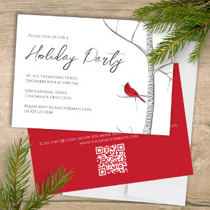 Invitation Holiday Simple Red Cardinal Birch Tree QR Code