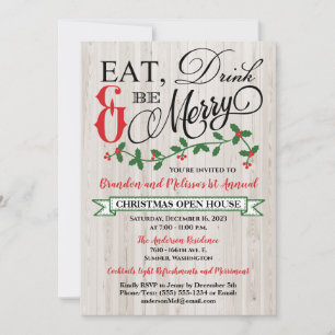 Invitation Holly, Baies, Manger, Boire, et Faire la Fête