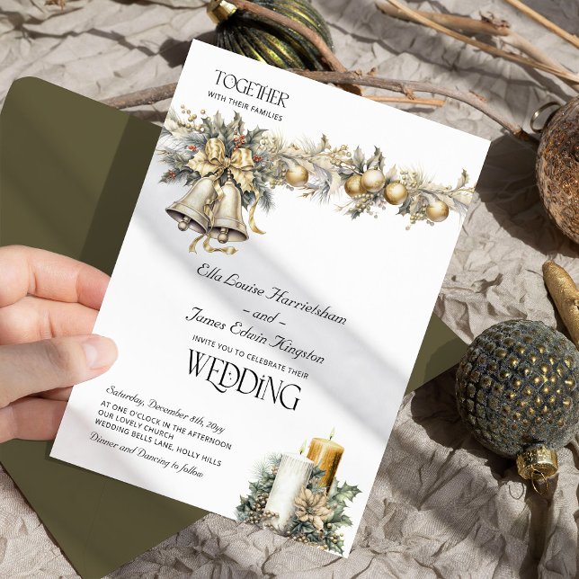 Invitation Holly Bells Golden Berries Mariage d'hiver (Wedding Invitation from the Holly Bells Wedding Collection by Darling & May)