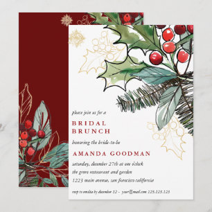 Invitation Holly Berries Noël Mariage Brunch nuptial