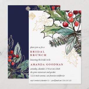 Invitation Holly Berries Noël Mariage Brunch nuptial