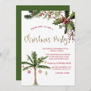 Invitation Holly Berries Palm Tree Company Noël