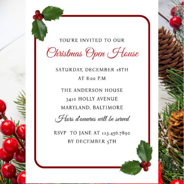 Invitation Holly Berrries et Feuille Christmas Open House (Créateur téléchargé)