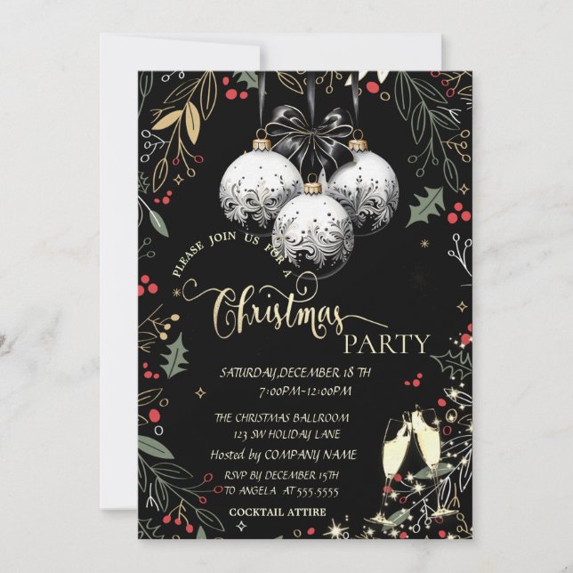 Invitation Holly Berry, Balls, Fête de Noël de la société de  (Devant)