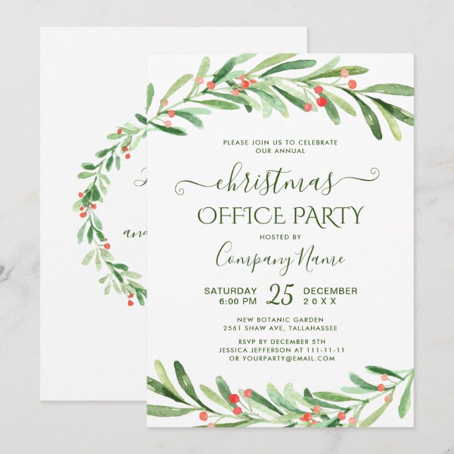 Invitation Holly Berry Branch Corporate Christmas Party (Devant / Derrière)