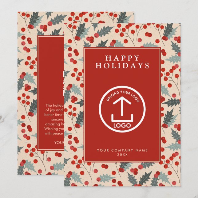 Invitation Holly Berry Corporate Business QR Code Noël (Devant / Derrière)