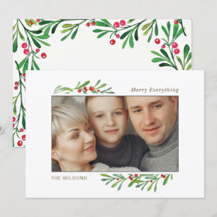 Invitation Holly Berry Gold Botanical Photo Holiday Card