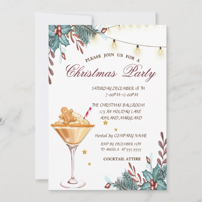 Invitation Holly Berry Pain d'épice Cookie Boire Noël (Devant)