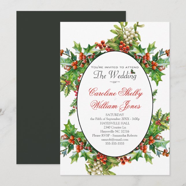 Invitation Holly Christmas Holiday Branch Berry (Devant / Derrière)