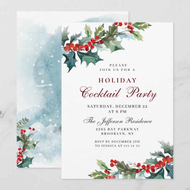 Invitation Holly Christmas Mistletoe Fête de la côte (Devant / Derrière)