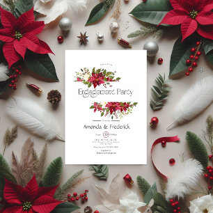 Invitation Holly et Poinsettia Christmas Engagement Party