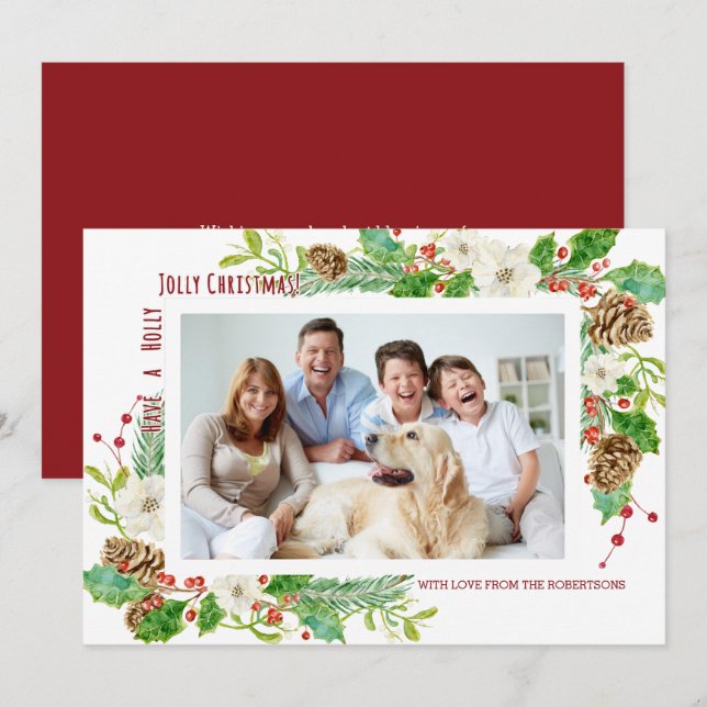 Invitation Holly Jolly Noël Floral Simple et moderne (Devant / Derrière)