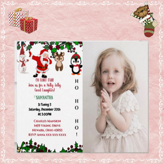 Invitation Holly Jolly Père Noël Snowman Noël Anniversaire Ph