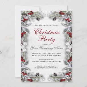 Invitation Holly & Pine Cônes Branche Rustique Noël