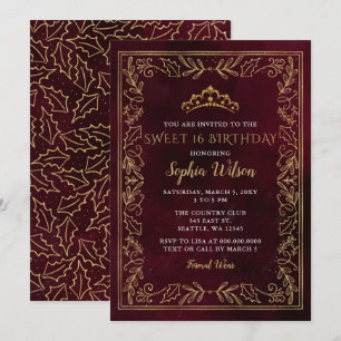 Invitation Holly Red Gold Princess Tiara Sweet 16 Anniversair
