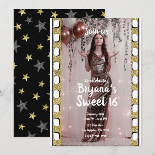 Invitation Hollywood Film Or Argent Étoiles Douce 16 Photo I