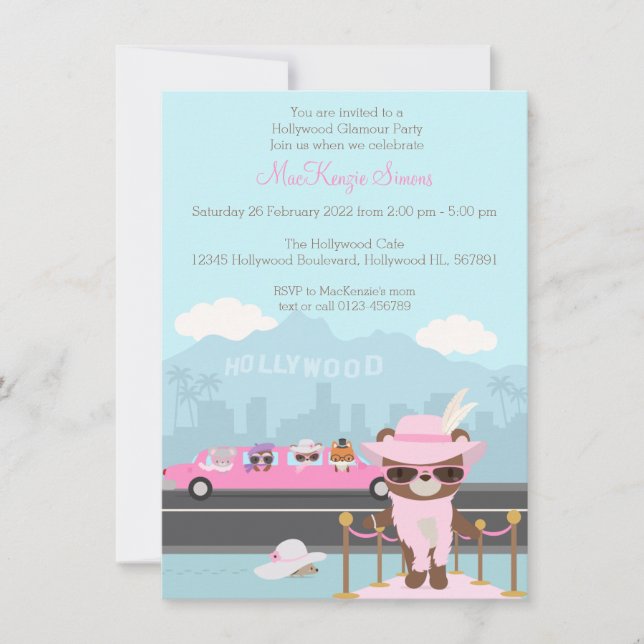 Invitation Hollywood Glamor Star Bois animaux  (Devant)