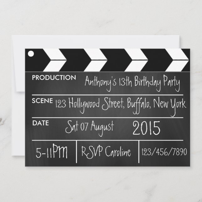 Invitation Hollywood Movie Thème Party Chalkboard (Devant)