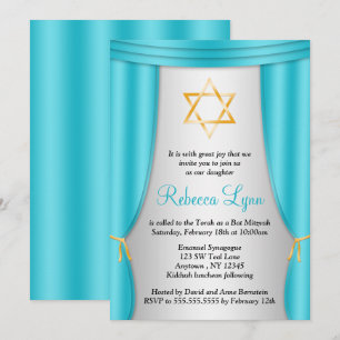 Invitation Hollywood Star de David Turquoise Bat mitzvah arge