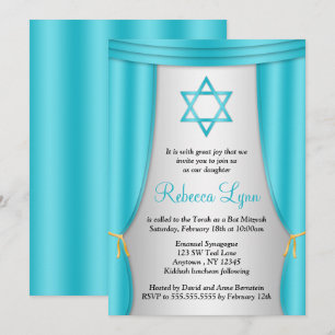 Invitation Hollywood Star de David Turquoise Bat mitzvah arge