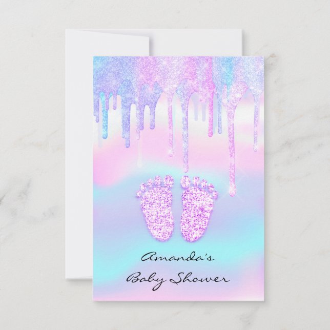 Invitation Hologramme Unicorn Baby shower fille pieds Parties (Dos)