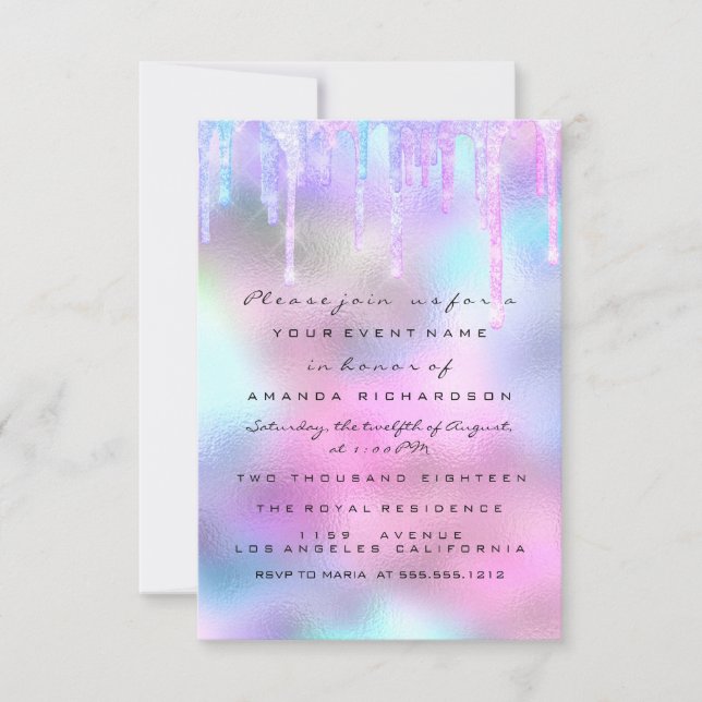 Invitation Hologramme Unicorn Mermaid 16e 15e rose (Devant)
