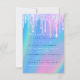Invitation Holographe baby shower Girl Pieds Unicorn Pied ros