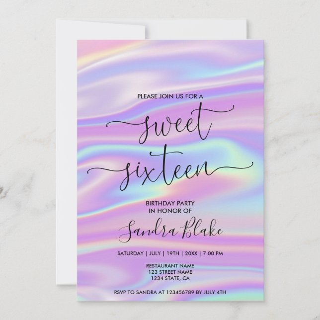 Invitation Holographe moderne Girly tendance Sweet 16 Invitat (Devant)
