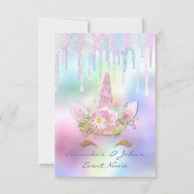Invitation Holographes Unicorn Party Sweet 15e Sirène (Dos)