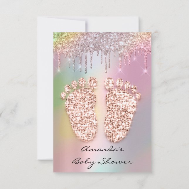 Invitation HolographGlitter Drivers Rose Gold Baby shower Pie (Dos)