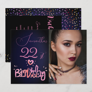 Invitation Holographie Pink Purple Navy Bleu Photo Anniversai